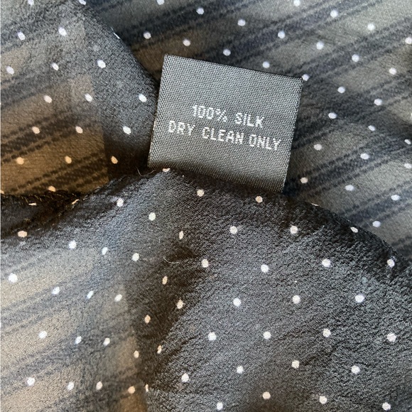 Lapis Black Sheer Polka Dot Popover Blouse, Short Puff Sleeve, Size Medium - Picture 11 of 11